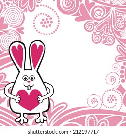 Rabbit with heart romantic pattern background vector illustration