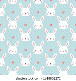 Rabbit and heart Seamless Pattern Background, Scandinavian Happy bunny with heart star for baby. cartoon easter vector illustration for kids nursery background