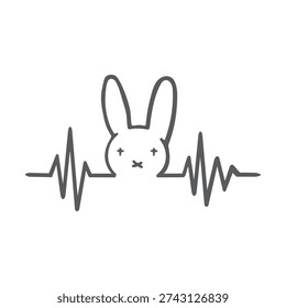 Rabbit Heartbeat Line Art Vector Illustration