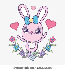 rabbit with hearts and flowers to valentine day