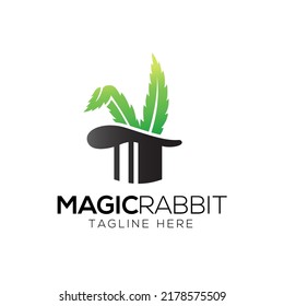 Plantilla de diseño del logo de conejo y cáñamo con estilo de caricatura