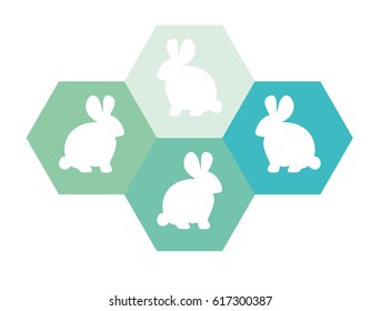 Rabbit hexagon sticker / Bunny hexagon logo - Vector illustration