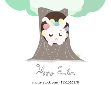 Rabbit hide Easter eggs in nest tree 