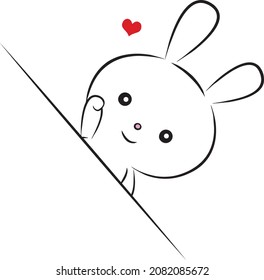 Rabbit hiding behind a wall waving hand