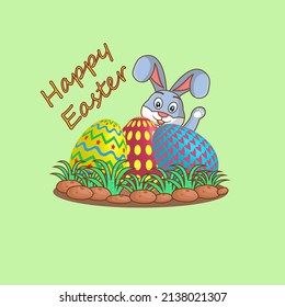 Ein Kaninchen versteckt sich mit Ostereier-Illustration