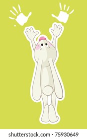 Rabbit and his handprints. Vector illustration