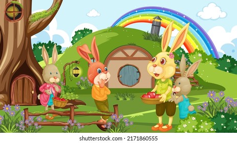 Rabbit at hobbit house illustration svg
