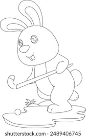 Rabbit Hockey Hockey stick Sports Animal Vector Graphic Art Illustration