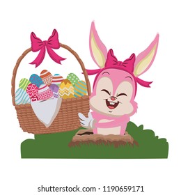 Rabbit holding basket with easter eggs