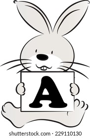 rabbit holding a card with letter A