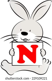 rabbit holding a card with letter N