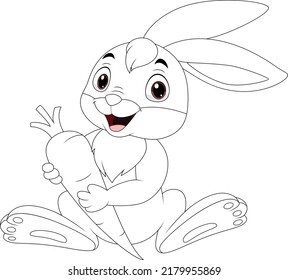 Rabbit holding a carrot coloring page vector art and illustration