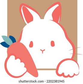 A rabbit holding a carrot in a square window