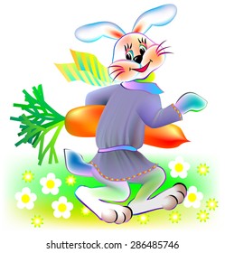 Rabbit holding carrot, vector cartoon image
