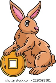 Rabbit Holding Chinese Coin Cartoon Clipart