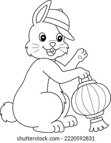 Rabbit Holding Chinese Lantern Isolated Coloring 