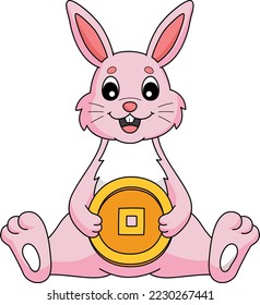 Rabbit Holding Coin Cartoon Colored Clipart