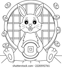 Rabbit Holding Coin Coloring Page for Kids