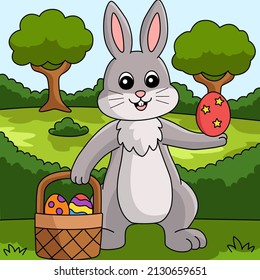 Rabbit Holding Easter Basket Colored Illustration