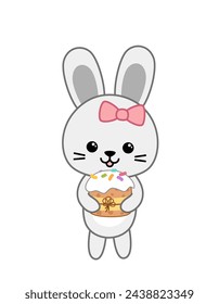 Rabbit is holding Easter cake. Easter bunny. Cartoon, illustration, vector eps 10