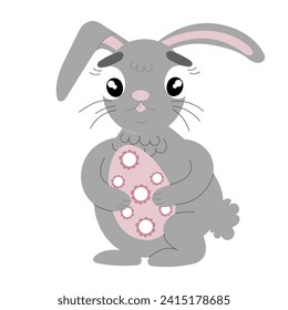 Rabbit holding an easter egg vector illustration.