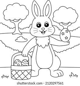 Rabbit Holding An Eater Basket Coloring Page