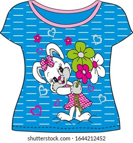 rabbit holding a flower in his hand vector t-shirt illustration