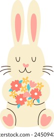 Rabbit Holding Flowers Vector Illustration