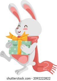 Conejo sosteniendo una caja de regalo