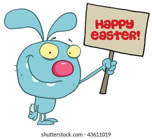 Rabbit Holding Up A Happy Easter Greeting Sign