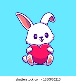 Rabbit Holding Heart Cartoon Vector Icon Illustration. Animal Wildlife Icon Concept Isolated Premium Vector. Flat Cartoon Style