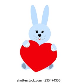 Rabbit holding a heart on a white background