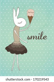 rabbit holding ice cream poster template vector/illustration / background/ greeting card