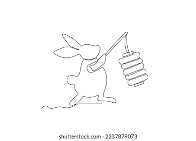 A rabbit holding a lantern on a mid-autumn day. Mid-autumn one-line drawing
