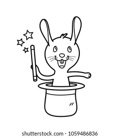 A Rabbit Holding a Magic Stick Coming out of a Magician's Hat Performing Trick