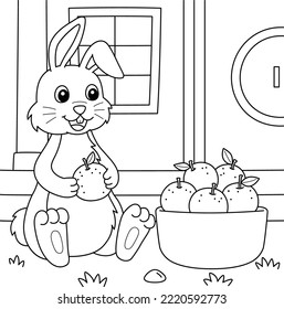 Rabbit Holding Mandarin Coloring Page for Kids