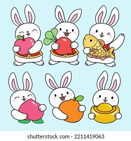 Rabbit is holding a mascot associated with Chinese New Year