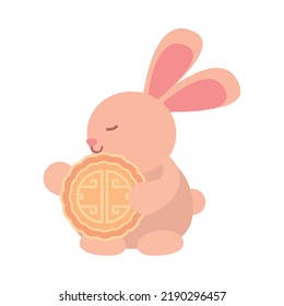 rabbit holding mooncake, mid autumn
