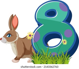Rabbit holding the number character isolated on white background illustration