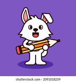 Rabbit Holding Pencil Mascot Illustration