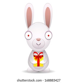 Rabbit holds packed gift