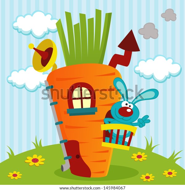 Rabbit House Carrots Vector Illustration Stock Vector (Royalty Free) 145984067