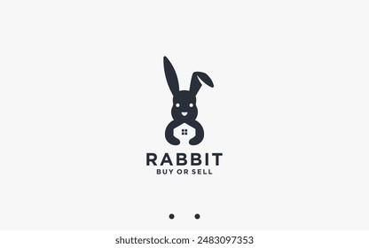 rabbit with house logo design vector silhouette illustration