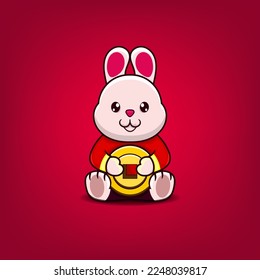 Rabbit hug coin vector illustration.Chinese New Year Background.