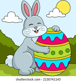Rabbit Hugging Easter Egg Colored Illustration