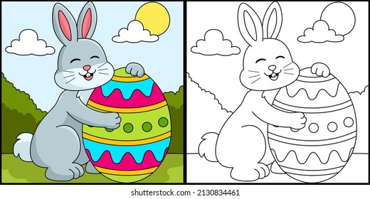 Rabbit Hugging Easter Egg Coloring Illustration