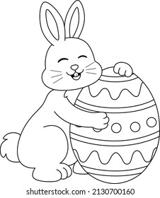 Rabbit Hugging Easter Egg Isolated Coloring Page 