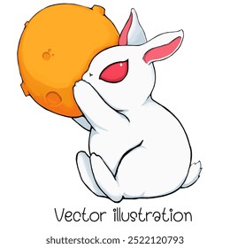 Rabbit hugging the moon, white rabbit holding the moon