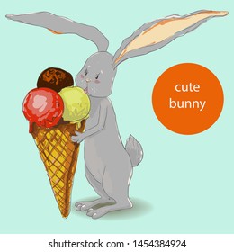 Rabbit with ice cream. Rabbit with big ears