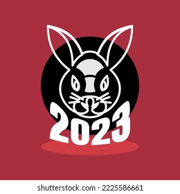 Rabbit icon 2023, year of bunny line art flat design. Animal holiday cartoon character.